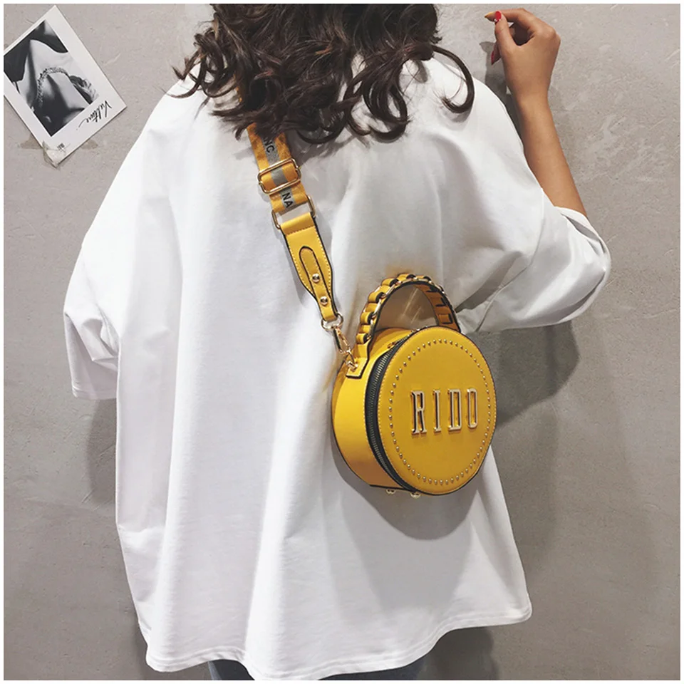 Женская винтажная сумка через плечо черная или красная круглая мессенджер с