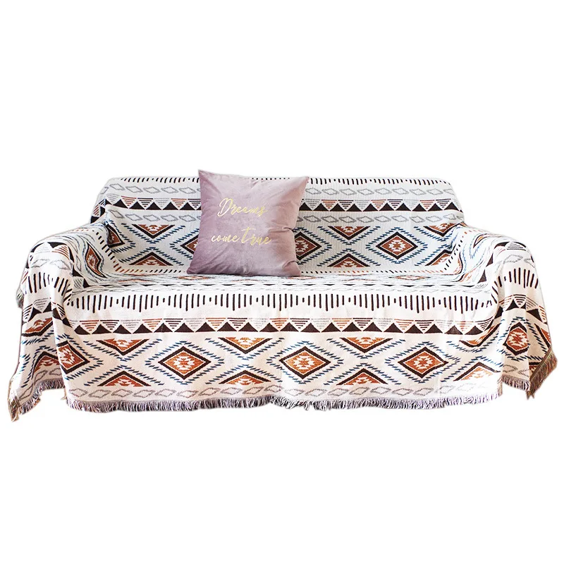 

[MUZE-U]Double-sided geometric sofa throw blanket European tassel sofa cover bed thread blanket airplane travel portable blanket