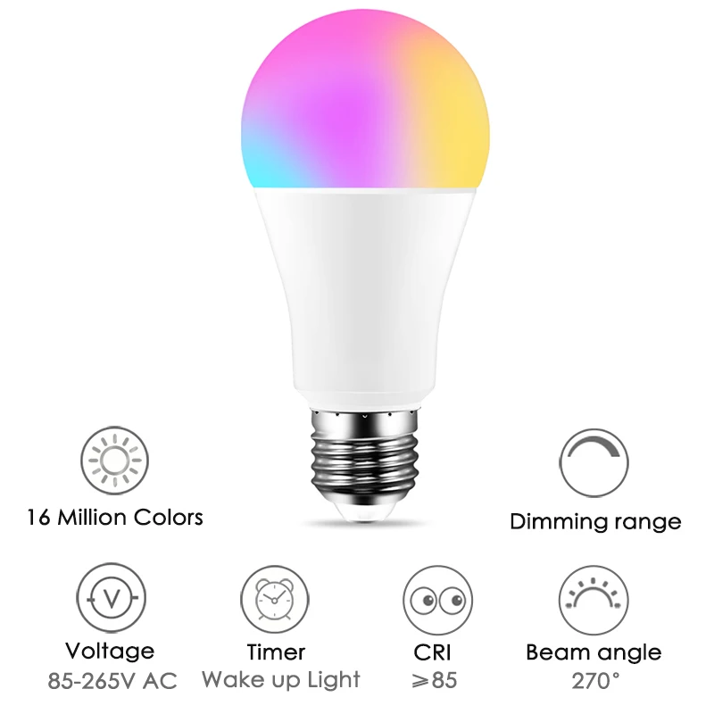 Умсветильник лампа B22 E27 с Wi-Fi светодиодная RGB работает Alexa/Google Home 15 Вт 85-265 в функция