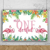 laeacco flamingo 1st birthday party decor backdrop for background pink tropical leaves child customized photo poster portrait