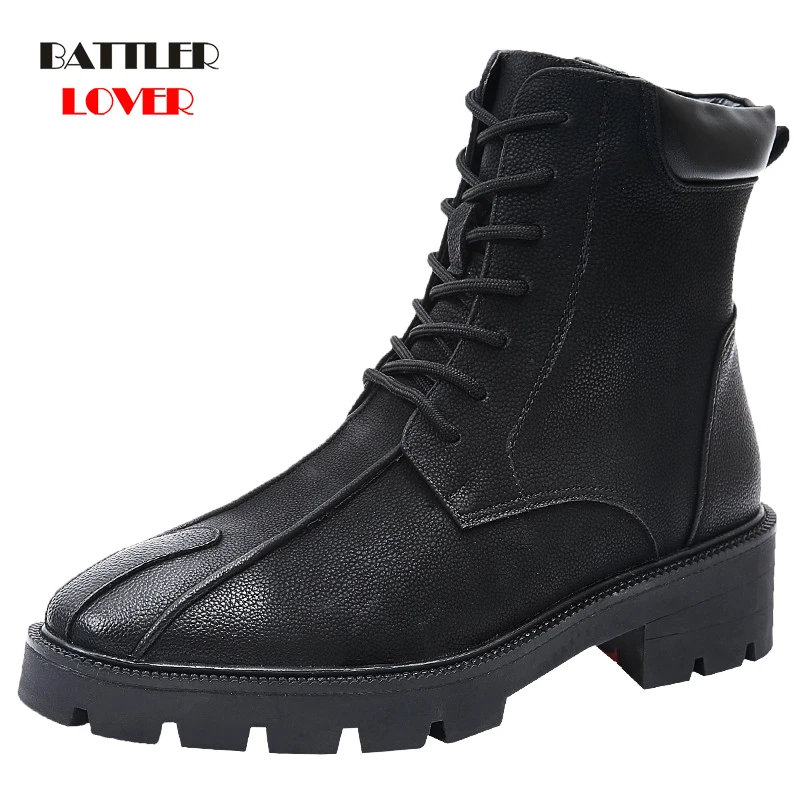 

Men Leather Ankle Boots Waterproof Motorcycle Biker Booties for Man Short Botas 2021 New Winter Warm Male Chelsea Hiking Boots