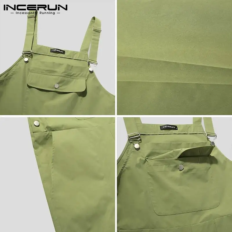

INCERUN Fashion Men Cargo Overalls Solid Color Multi Pockets Casual Bib Jumpsuits Streetwear 2021 Suspenders Rompers Men S-5XL