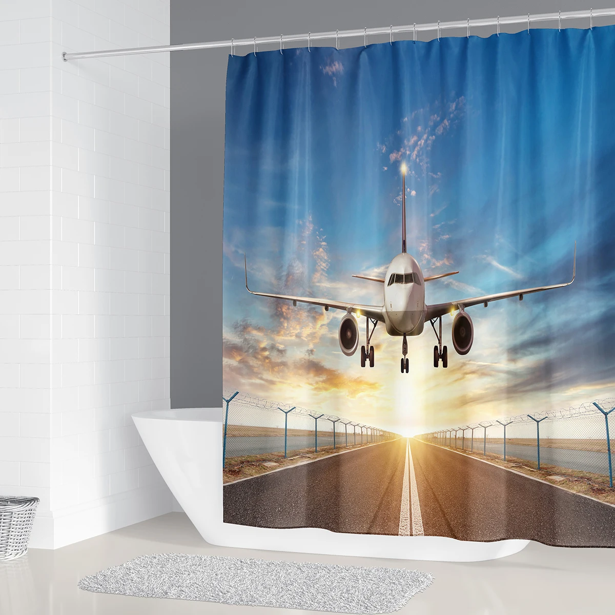 Рассвет голубое небо самолет снять с Ванная комната Водонепроницаемый душ Шторы