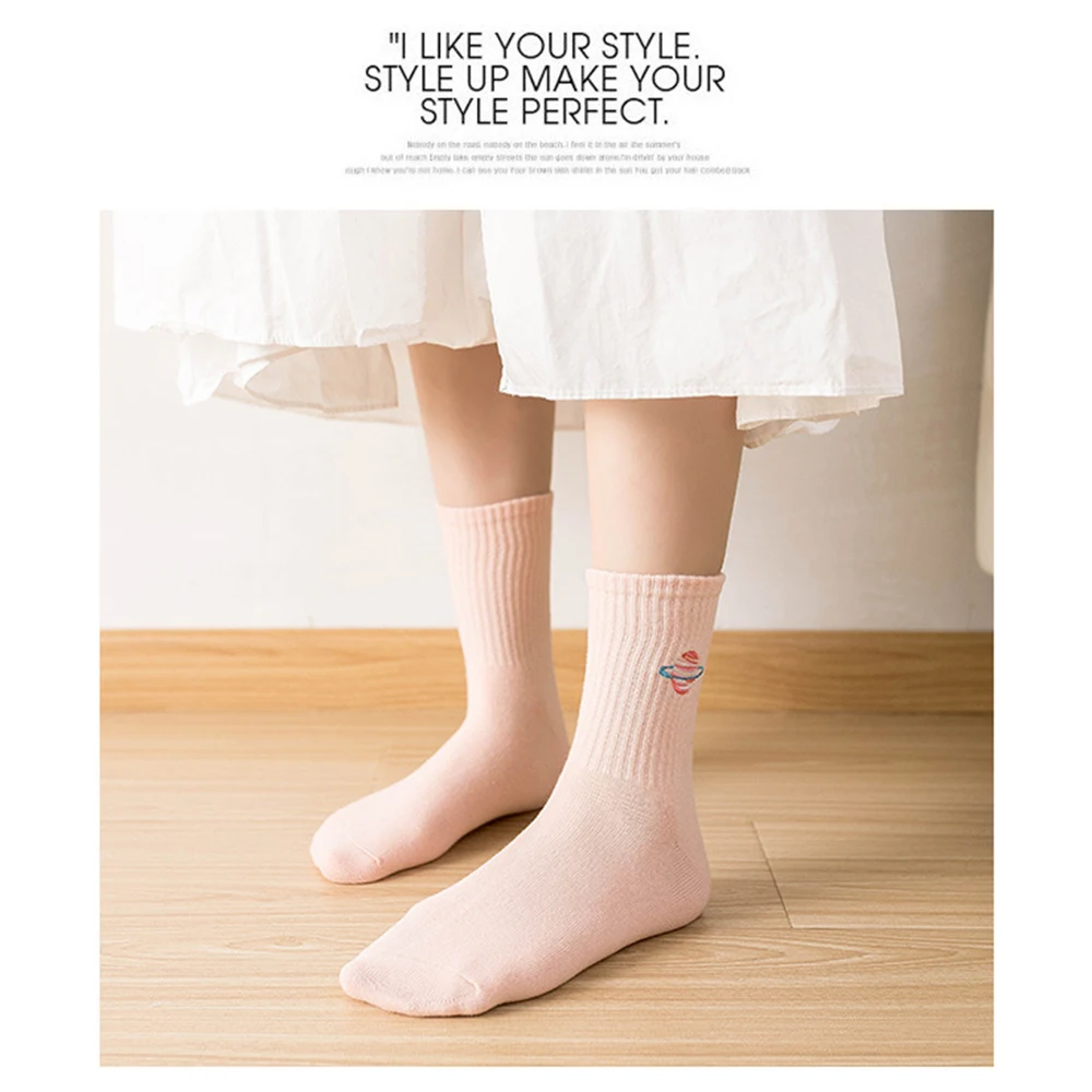 Японские длинные носки с вышивкой мультяшными планетами модные женские