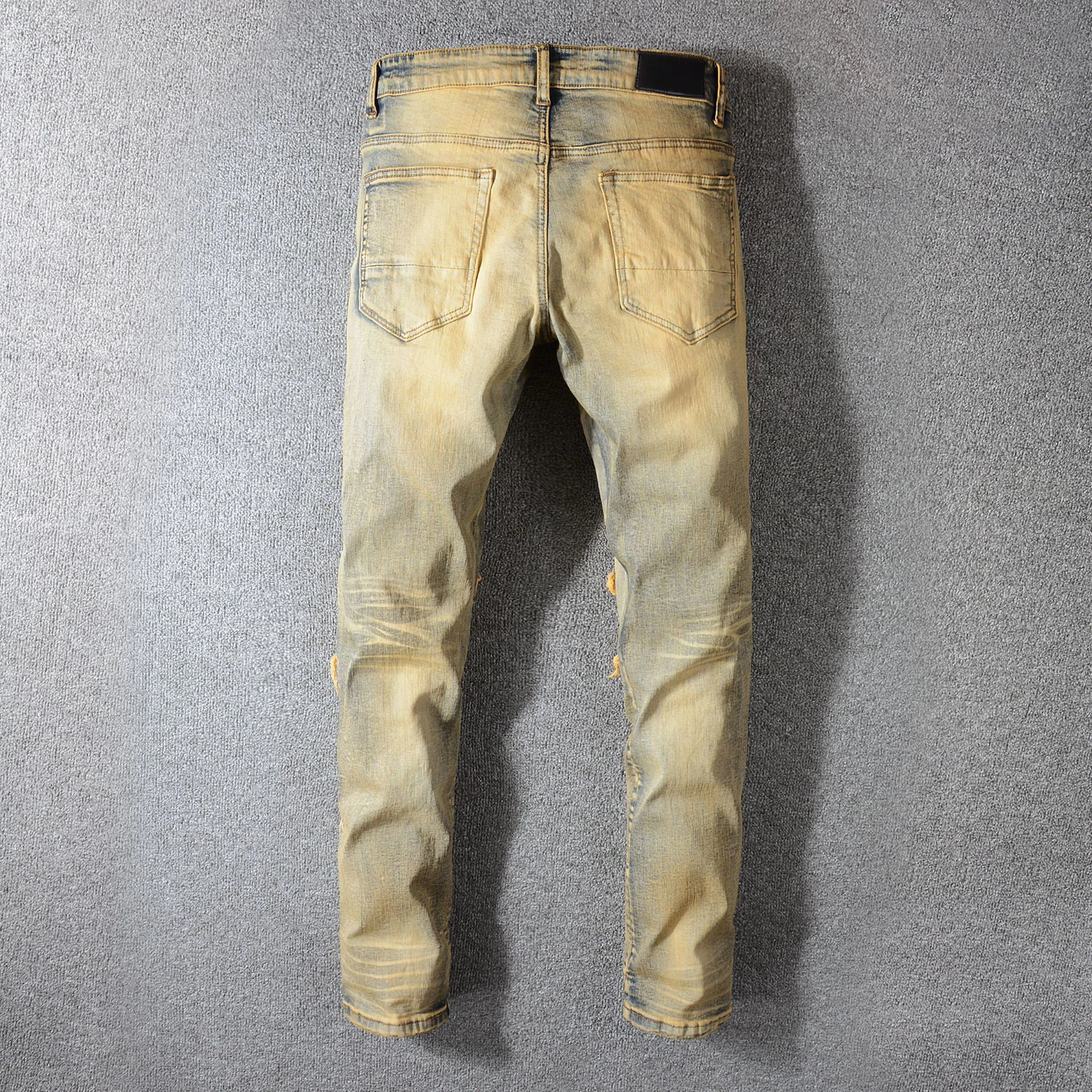 Новые мужские модные повседневные винтажные джинсы со складками облегающие