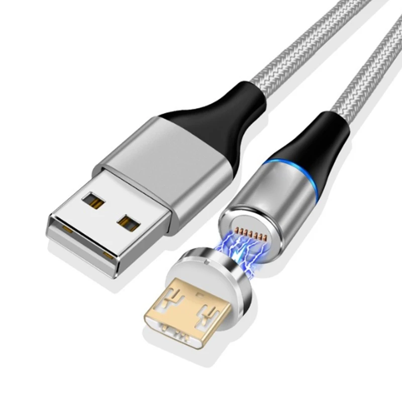 Silver Micro Cable 1 м 2 м 3 а быстрый Магнитный зарядный кабель с 360 вращением круглые USB кабели для samsung Galaxy S9/S9 Plus/S10/S10e/S10Plus - Цвет: Silver Micro Cable