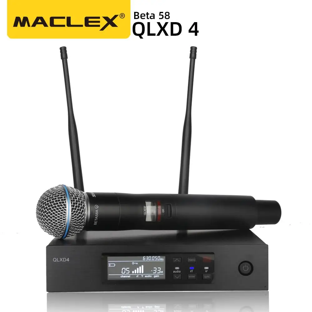 QLXD4 Maclex High Quality  UHF Profeesional Dual True Diversity  for Karaoke  Stage Performances  QLXD2 Beta 58 SM58 Mic