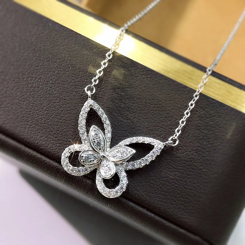 

Fashion trend personality S925 silver zircon bow pendant simulation diamond necklace high quality exquisite gift for women