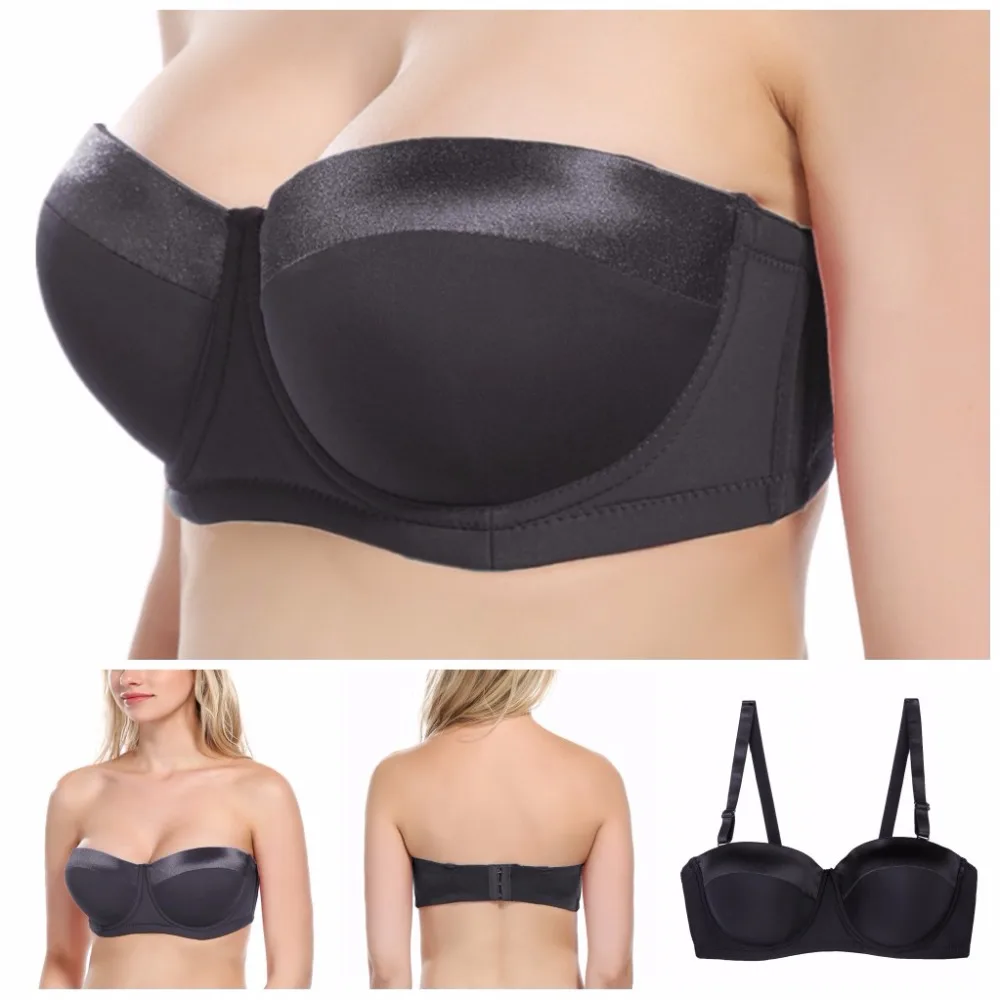 

Women Strapless Bra Plus size 32-46 B/C/D/DD/E/F/G Half Cup Multiway Balcontette Bra with Straps N059