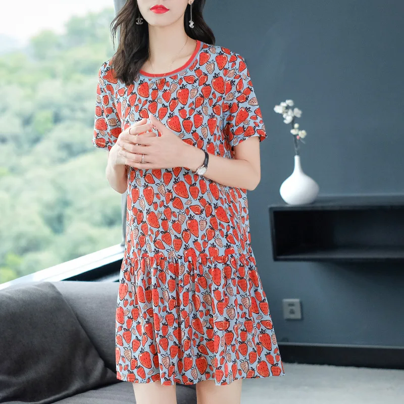 Женское летнее платье из натурального шелка корейское пляжное миди с принтом