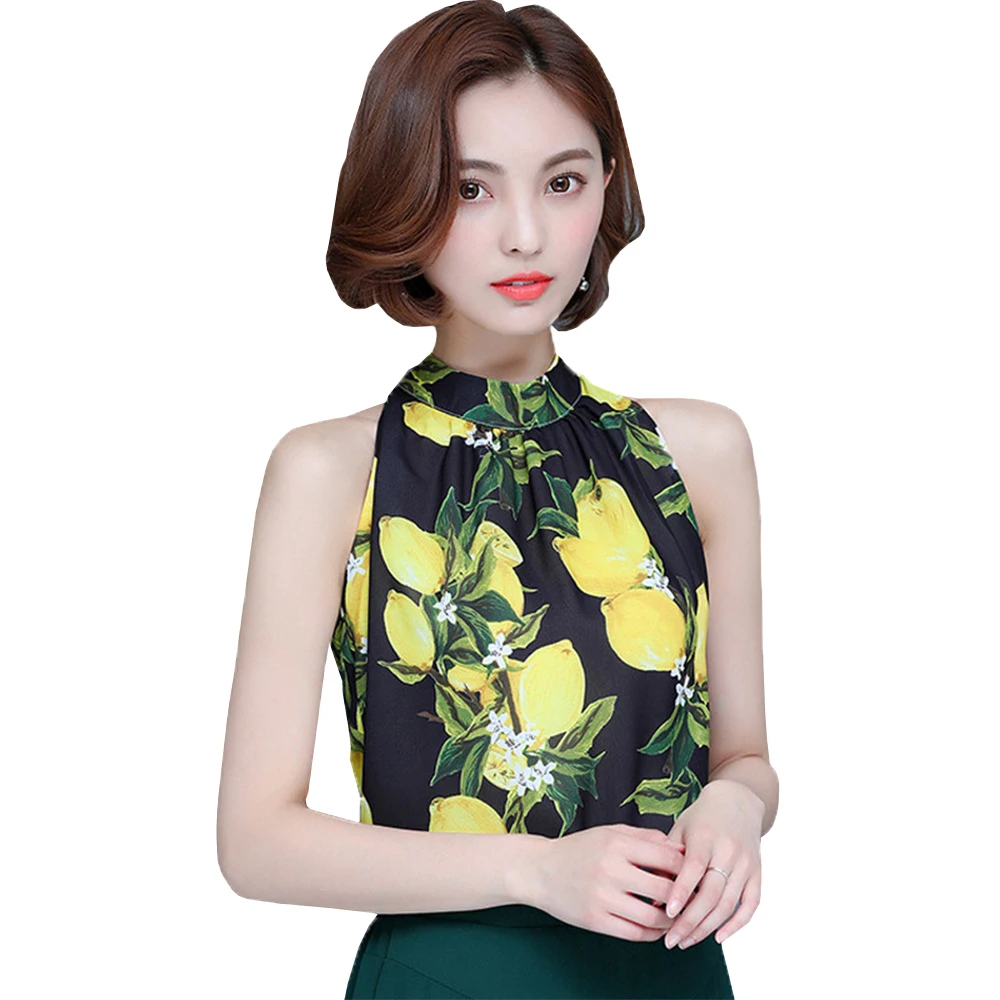 

SISHION Women white floral print shirts sleeveless female tops 2021 summer casual chiffon shirts plus size 3XL