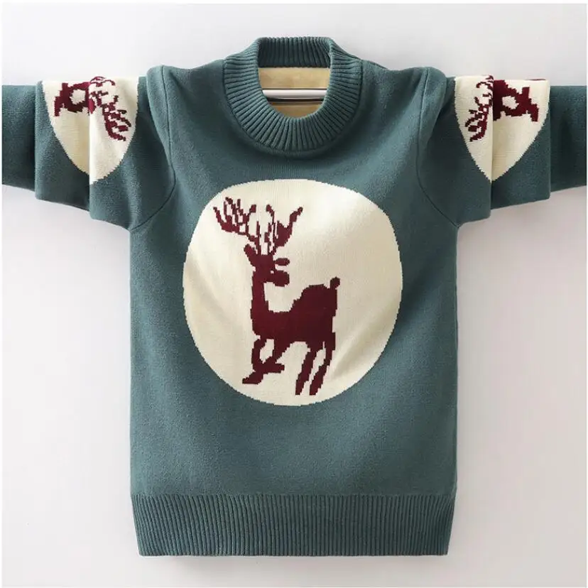 

baby boys knitted shirt big boys winter warm jacket 4-16T kids long sleeve O-neck cartoon deer pullovers teenage clothes jacket