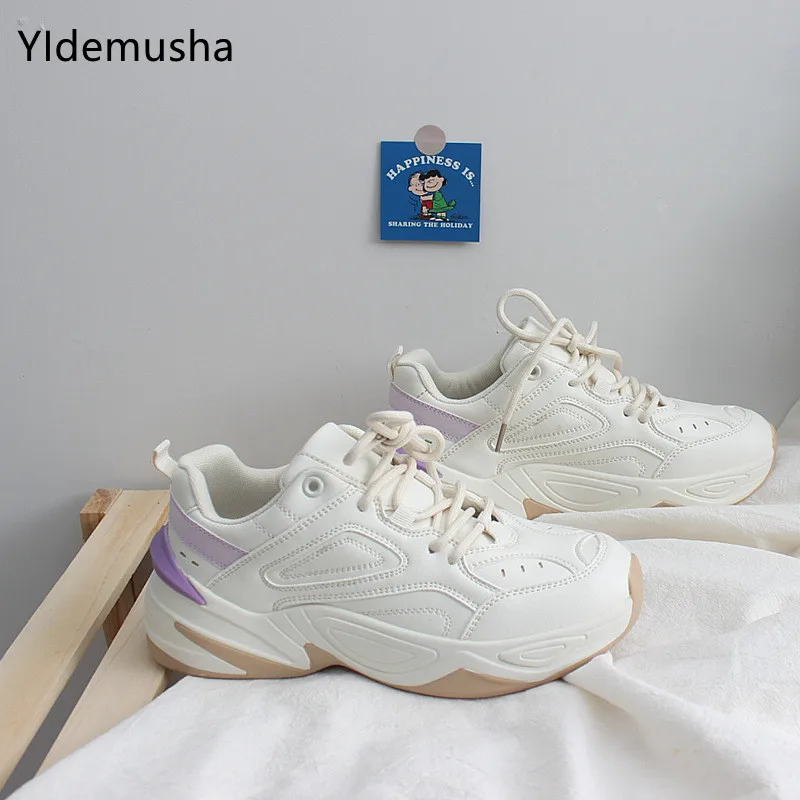 

Женские кроссовки из ПУ кожи, Вулканизированная плоская подошва, удобная повседневная спортивная обувь для бега, на осень