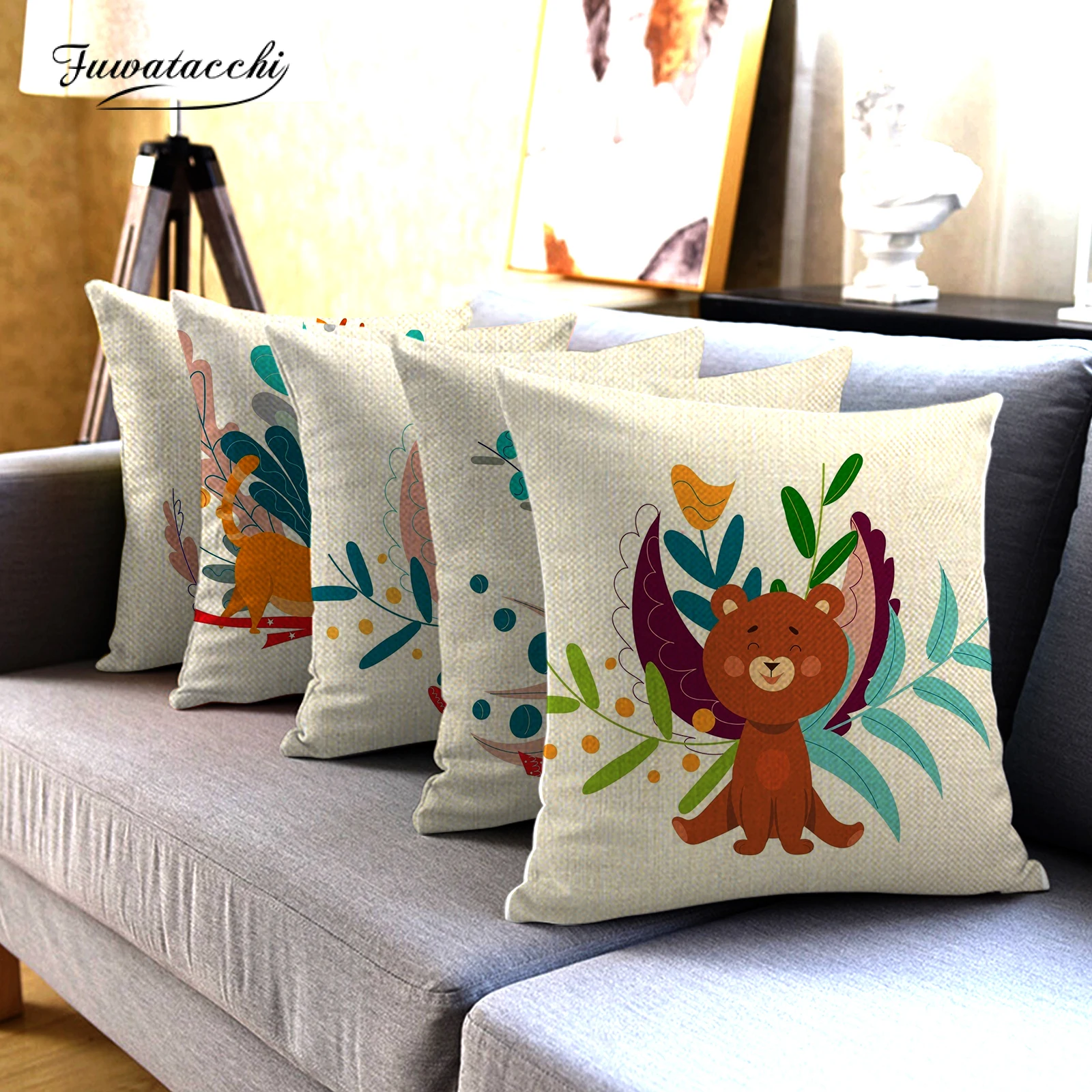 

Fuwatacchi Animals Cushion Cover Square Super Soft Pillowcase Cartoon Series Sofa Cushion Pillowcover Living Room Pillow Case