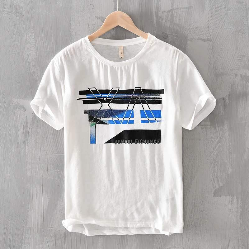 

Дизайнерская Повседневная мужская футболка в новом стиле, брендовая льняная футболка с коротким рукавом для мужчин, модные удобные футболк...