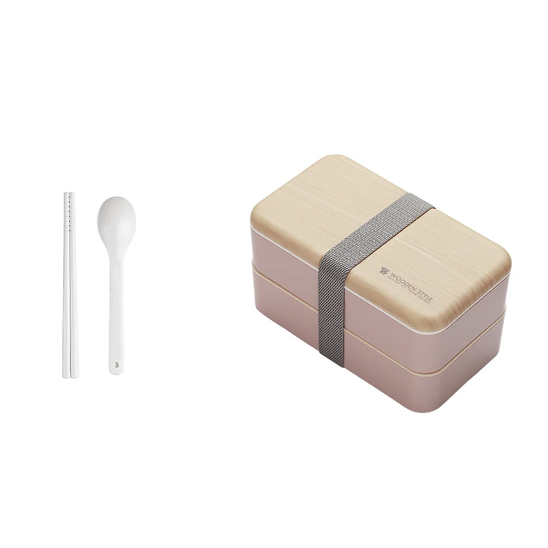 Розовый СВЧ двухслойный Ланч-бокс деревянный Bento box портативный контейнер BPA бесплатно - Цвет: Розовый