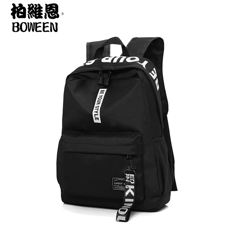 Black Nylon Women School Bags for Teenage Girls Backpack Female Teens Men Schoolbag Casual Style Student Bookbag