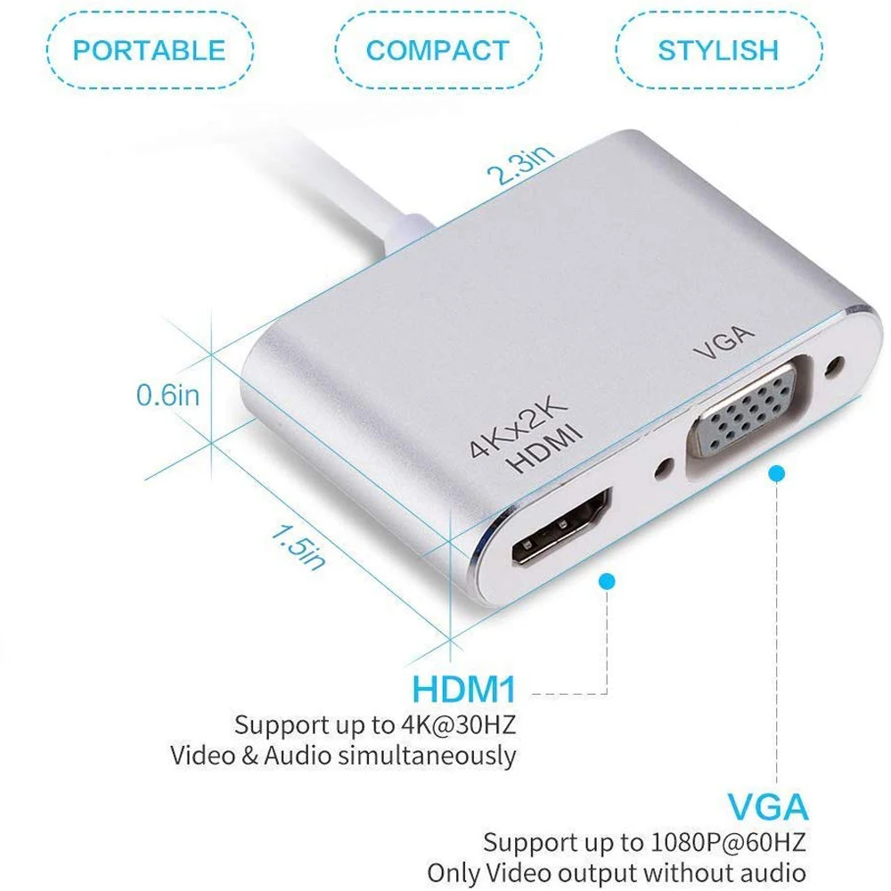 Фото USB 3 1 типа C на HDMI VGA адаптер кабель-Переходник 4K 2 в Мини-преобразователь для 2018 iPad USB 3 1 типа C на HDMI VGA адаптер кабель-Переходник 4K 2 в Мини-преобразователь для 2018 iPad