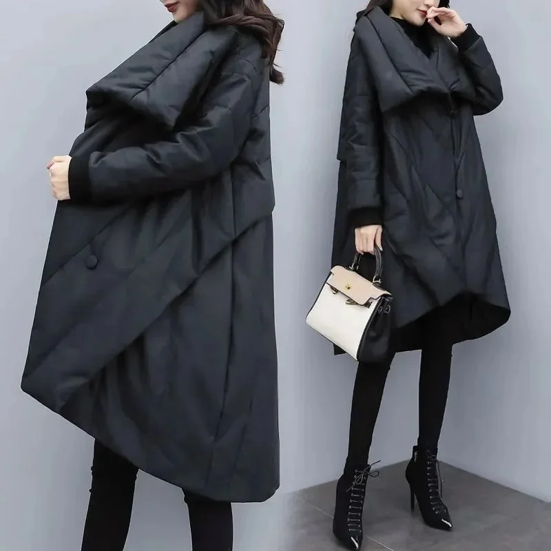 

2022 Winter Parker Women Jacket Padded Warm Cloak Coat Plus Size Loose Mid-length Down Cotton Jackets Women's Parkas Overcoat