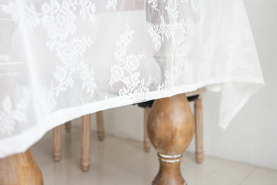 

Romantic French Lace Tablerunner Rectangular Lace Cover Cloth Nordic Ins White Gauze American Pastoral Tea Tablerunner