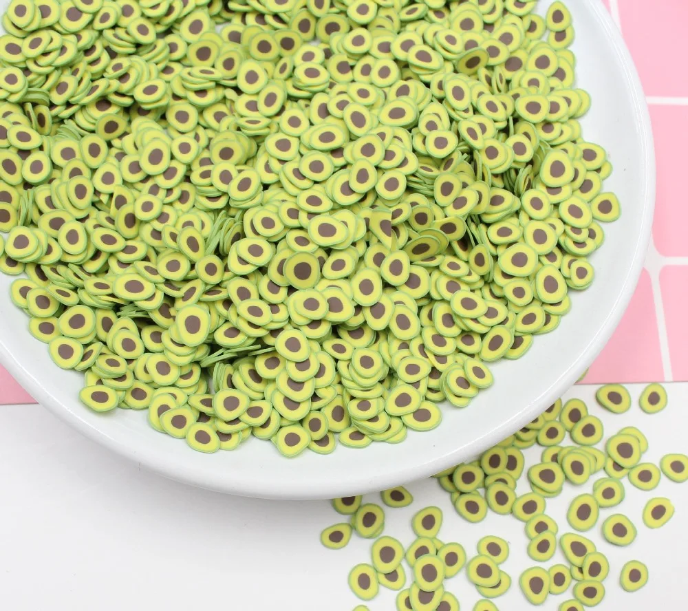 10g/Pack Avocado Slices Slime Supplies Toy Polymer Clay Fimo Fruit Slices Charms Accessories Addition For Fluffy Clear Slime