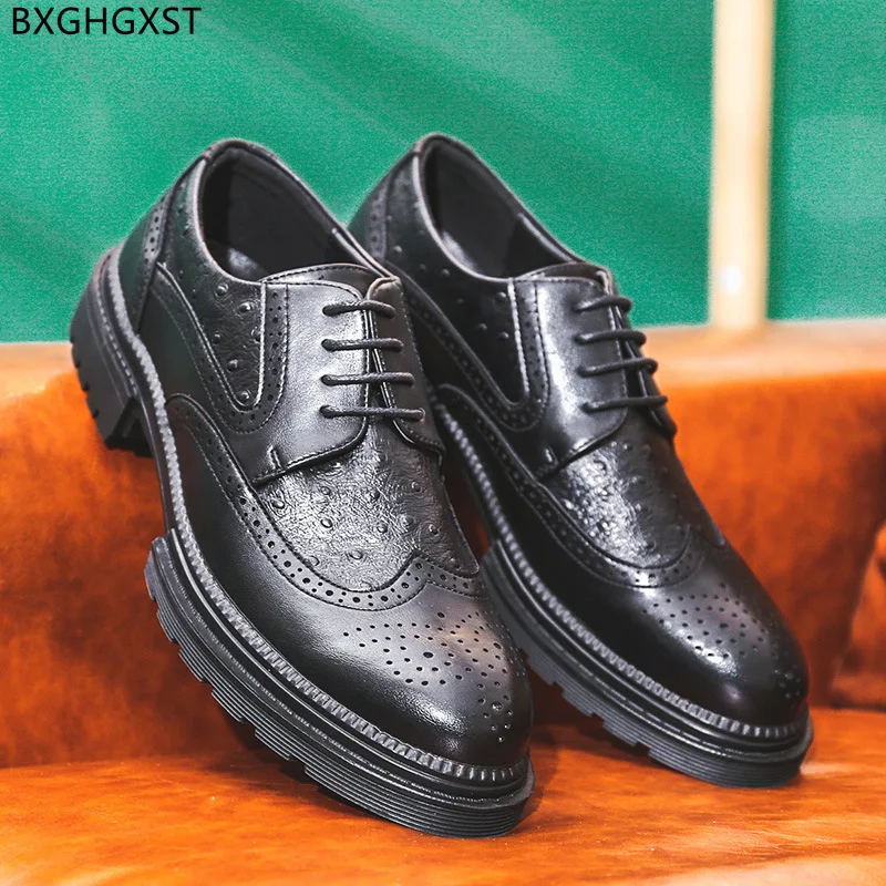 

Casual Business Shoes Men Luxury Designer Elegant Shoes for Men 2023 Black Brogue Men Dress Shoes Leather Chaussure Homme Sapato