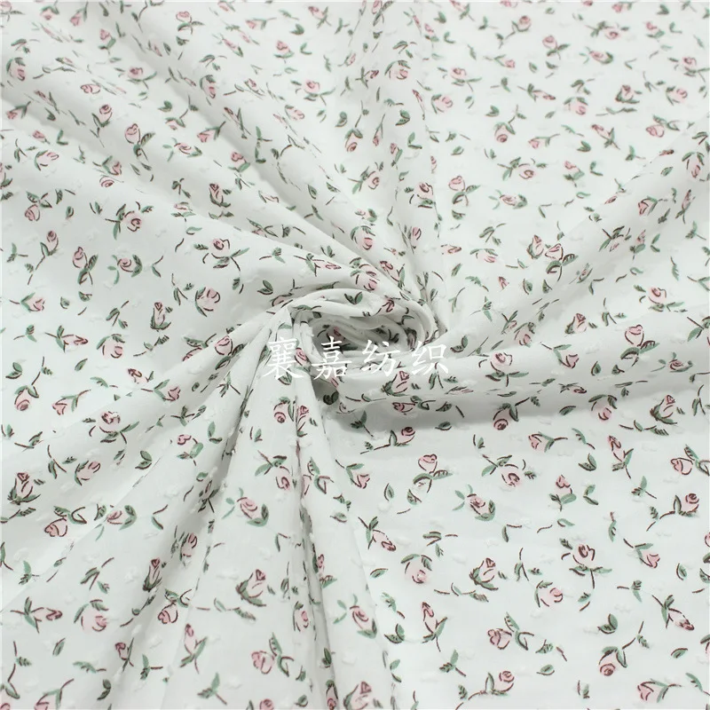

New small floral woven cotton polka dot cut flower fabric children's dress shirt skirt fabric