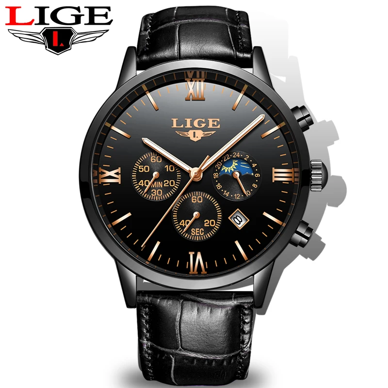Часы наручные LIGE Мужские кварцевые в стиле милитари спортивные брендовые