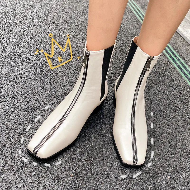 

MORAZORA 2020 New arrival fashion women boots genuine leather boots med heels square toe ankle boots for woman black brown