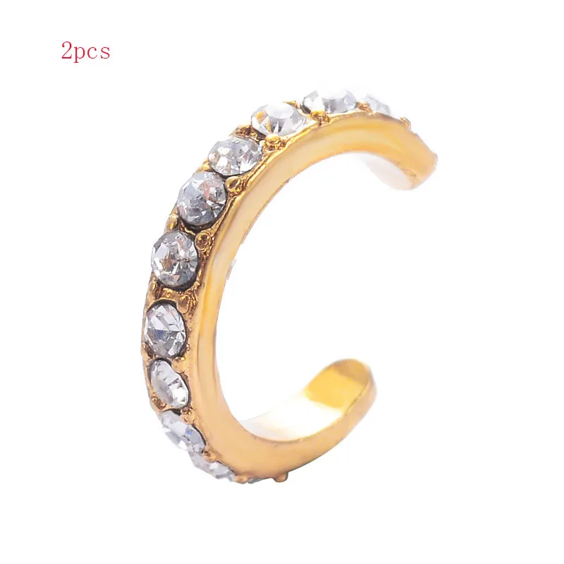 2pcs gold Винтажные серьги-манжеты с кристаллами, клипсы, без пирсинга, золото, серебро, кольцо для носа, женские серьги панк-рок, серьги-манжеты, kolczyki - Окраска металла: 2pcs gold