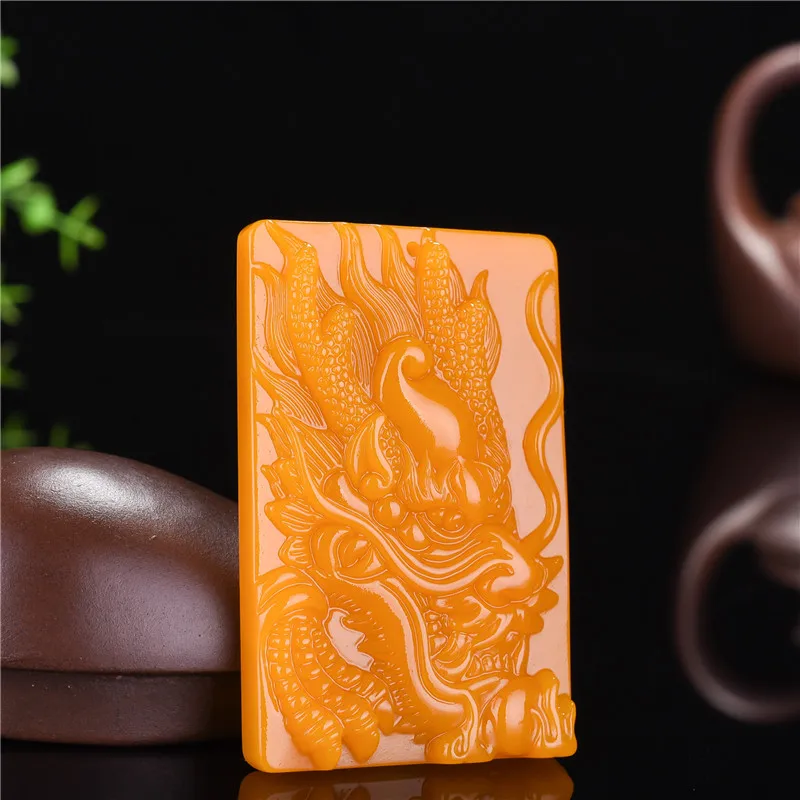 Китайский желтый Нефритовый дракон Кулон бусины ожерелье очаровательные