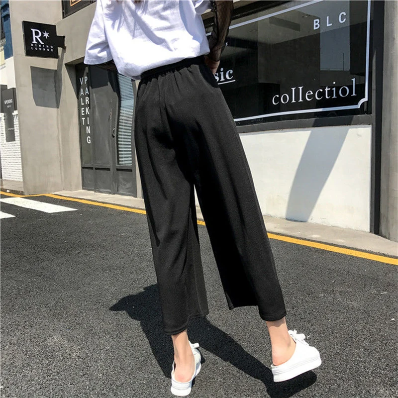 

Women Wide Leg Pants Casual Loose Sashes Bow Solid Soft Breathable Temperament Korean Style Chiffon All-match Summer Females Hot