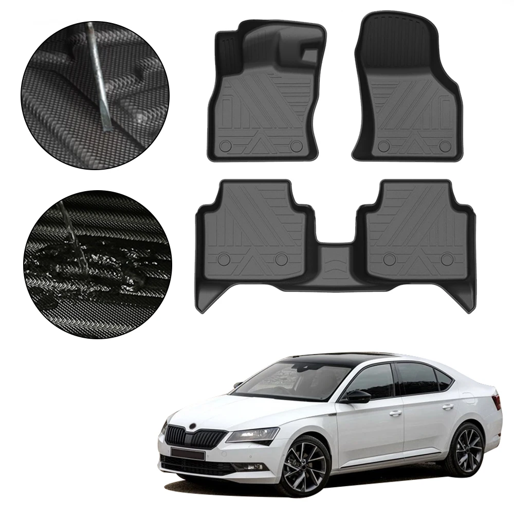 

Waterproof Non-Slip Auto Floor Mats TPE Accessories For Skoda Superb 2016 2017 2018-2020 5Seat Car Fully Surrounded Foot Pad