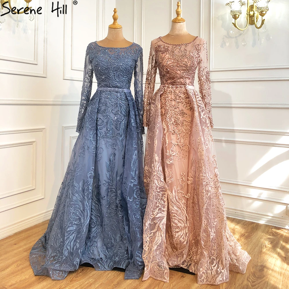 Синее роскошное платье Serene Hill с бусинами и шлейфом модель 2023 года умеренное