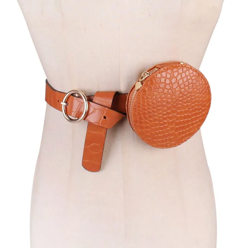 Женская круглая сумка на пояс с крокодиловым узором Мини компактная карманами