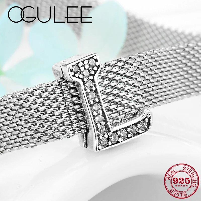 Новое поступление серебро 925 пробы Модные L буквы бусины зажим фиксатор отражение