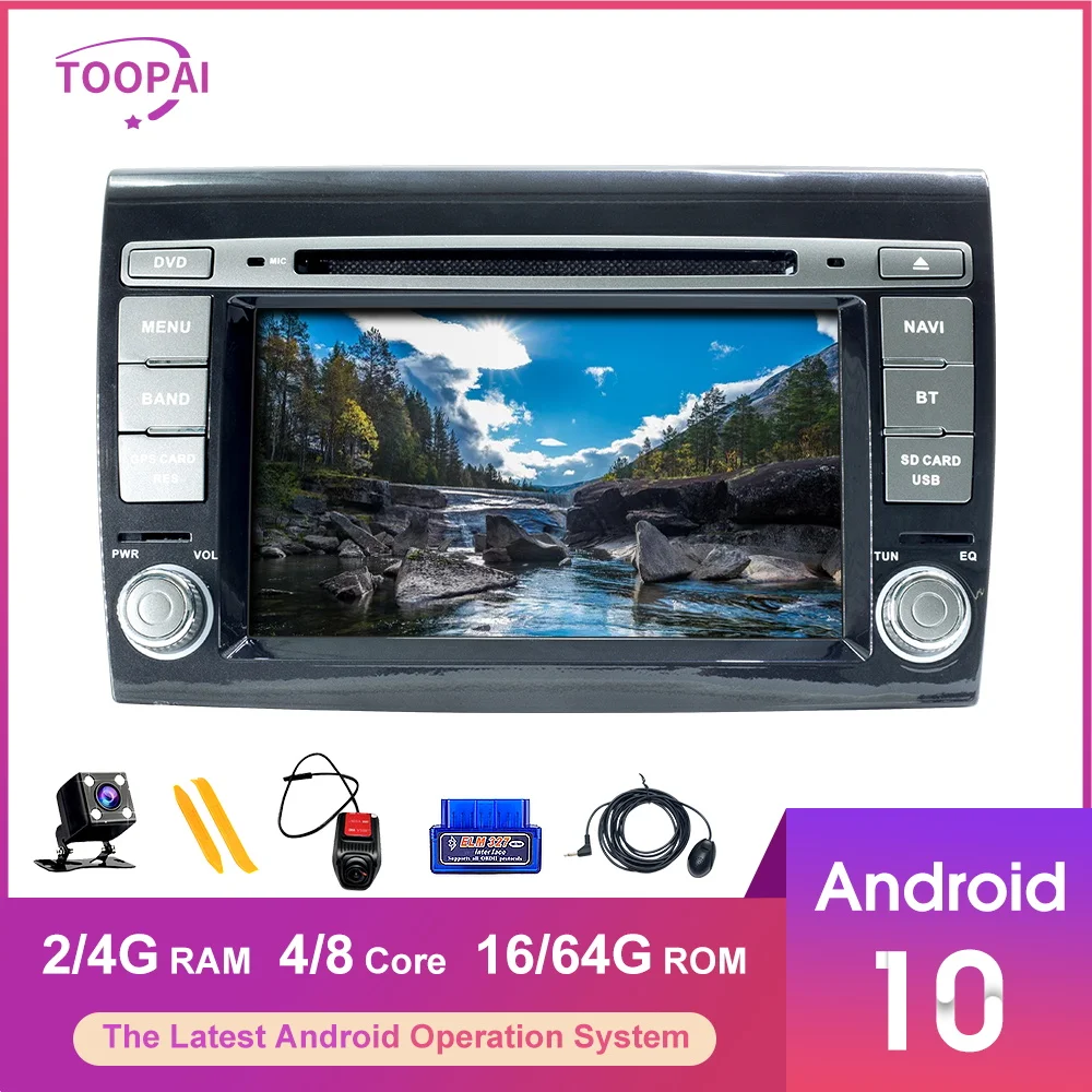 TOOPAI Android 10 для Fiat Bravo 2007 2012 автомобильный мультимедийный плеер GPS навигация