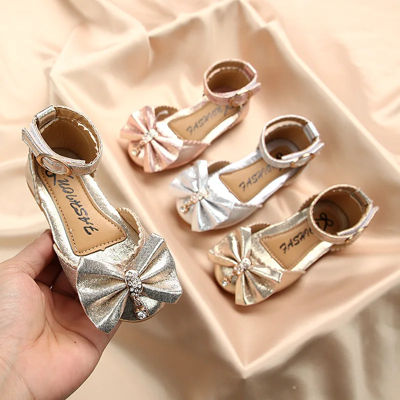 

Kids Toddler Shoes Little Girls Princess Flats Casual Butterfly-knot Rhinestone Children's Bowtie Leather Shoes Spring Autumn