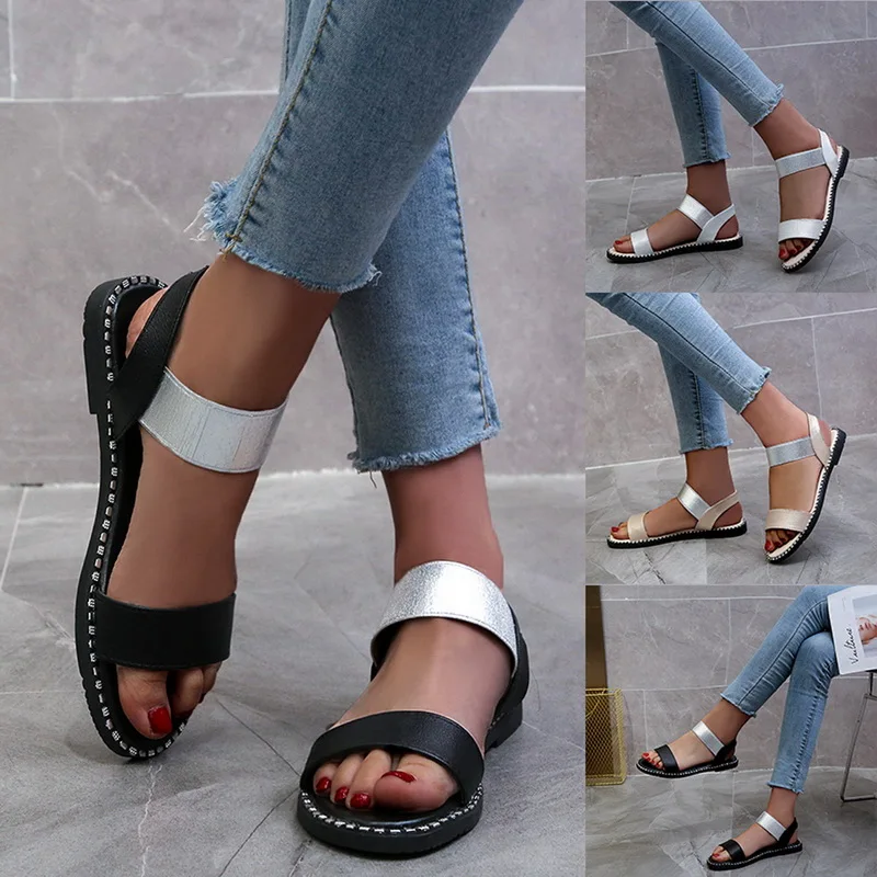 Женские босоножки Летняя женская обувь на плоской подошве Шлепанцы платформе