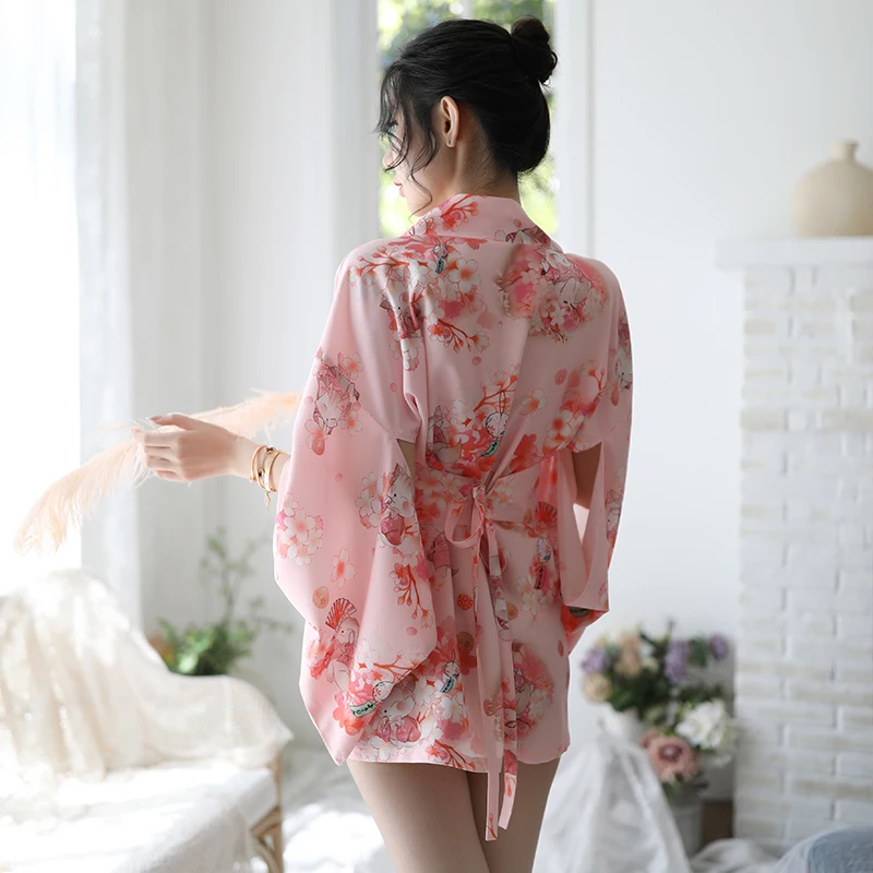 Халат-кимоно Женский с бантом и принтом кошки | Женская одежда