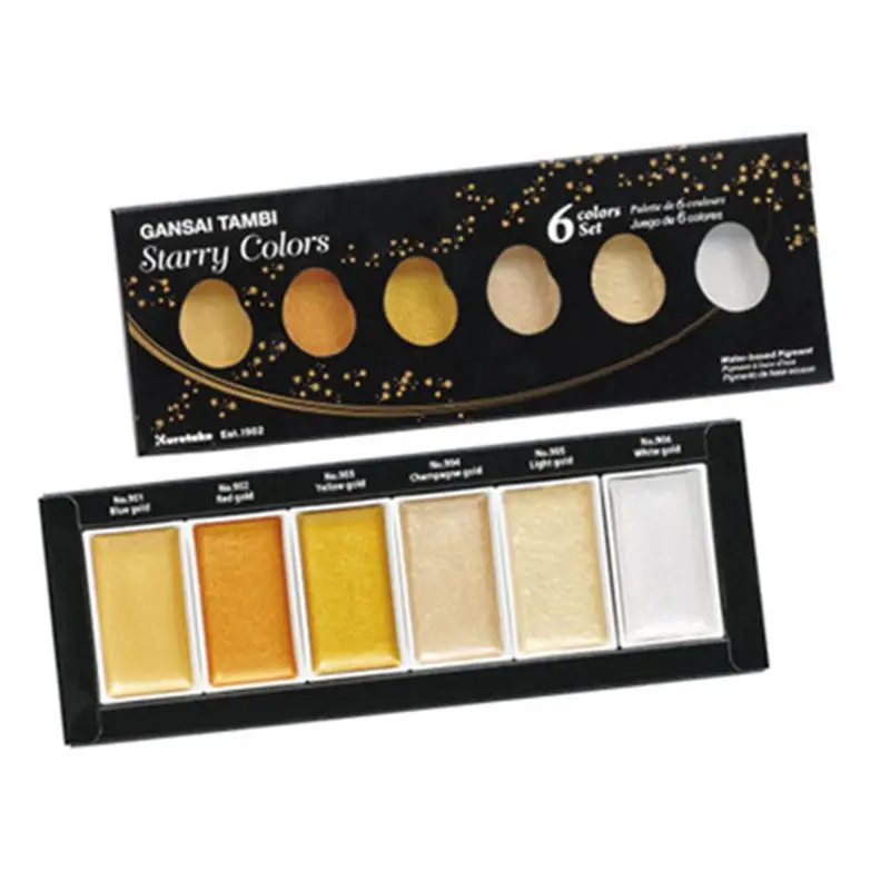 Kuretake GANSAI TAMBI Starry/Pearl/Gem цвета сплошные краски металлик Золотой акварельный пигмент