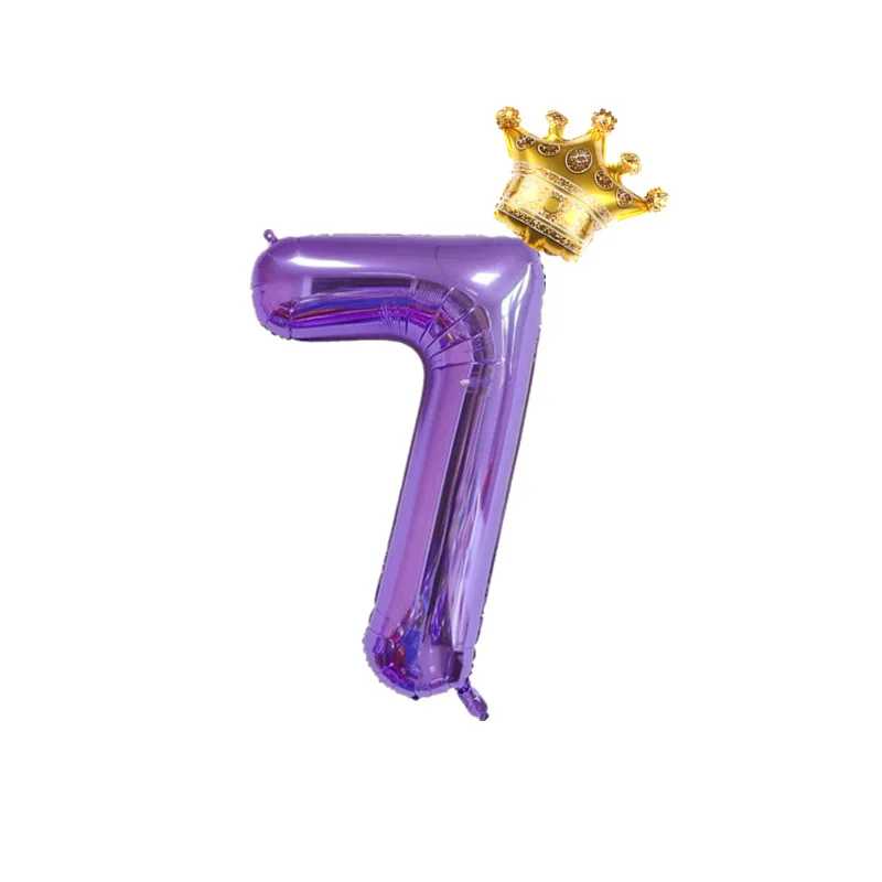 2pcs Gold Crown Foil Balloon 40inch Purple Digit 0-9 Number Balloons 1 2 3 4 5 Years Old Birthday Party Decorations Kids Ballons