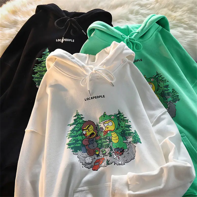 

Vintage Streetwear Funny Cartoon Print Hoodies Oversized Sweatshirt Women 2021 Harajuku Autumn Fashion Streetwear Teens Clothes