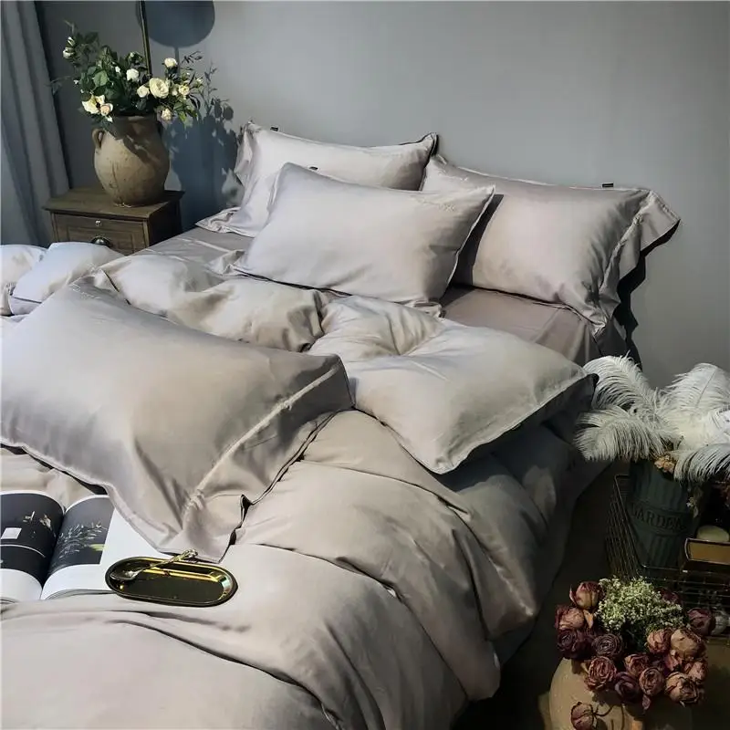 Серый серебристый тенсел шелка мягкие постельные принадлежности набор Queen King size
