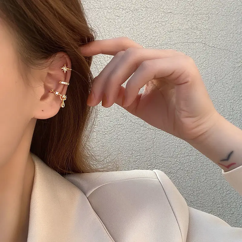 

Diamond Clip on Earrings for Women 2021 New Trend Fashion Ear Bone Clip Fake Piercing Earrings Designer Grunge Aesthetic Jewelry