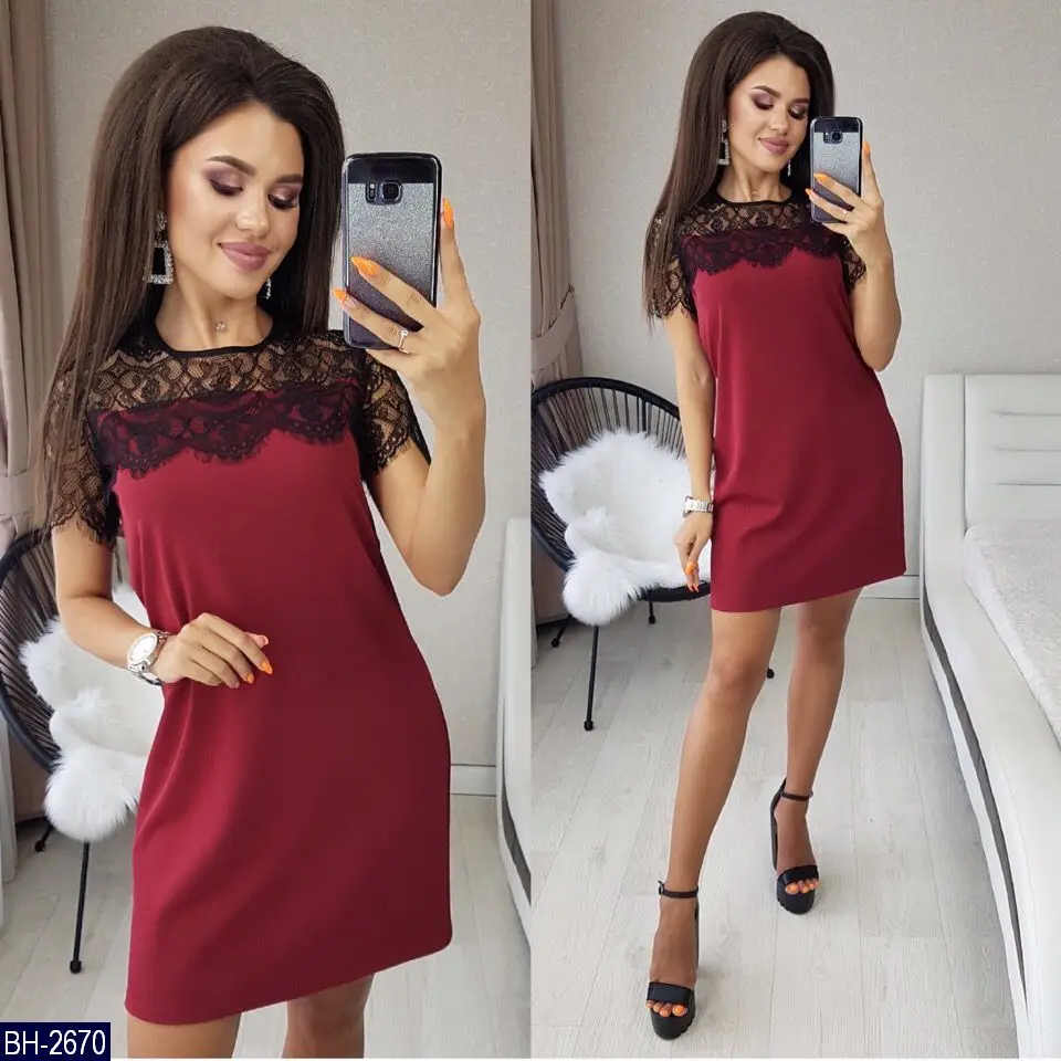 Новинка 2019 года кружевное элегантное платье с круглым вырезом и коротким рукавом