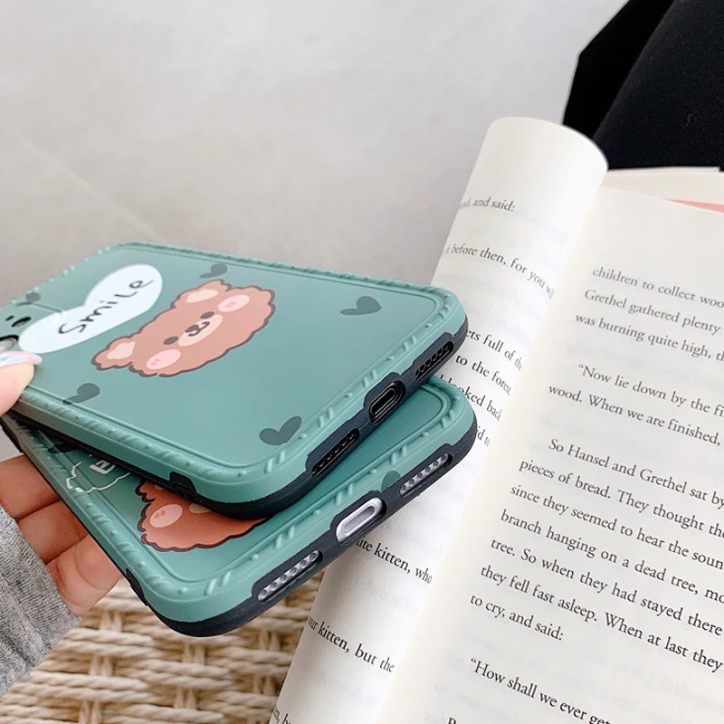 

Green bear phone case for Apple 11pro max x xr xs 7 8plus se2020 Couple Love soft shell cute for IPhone back cover