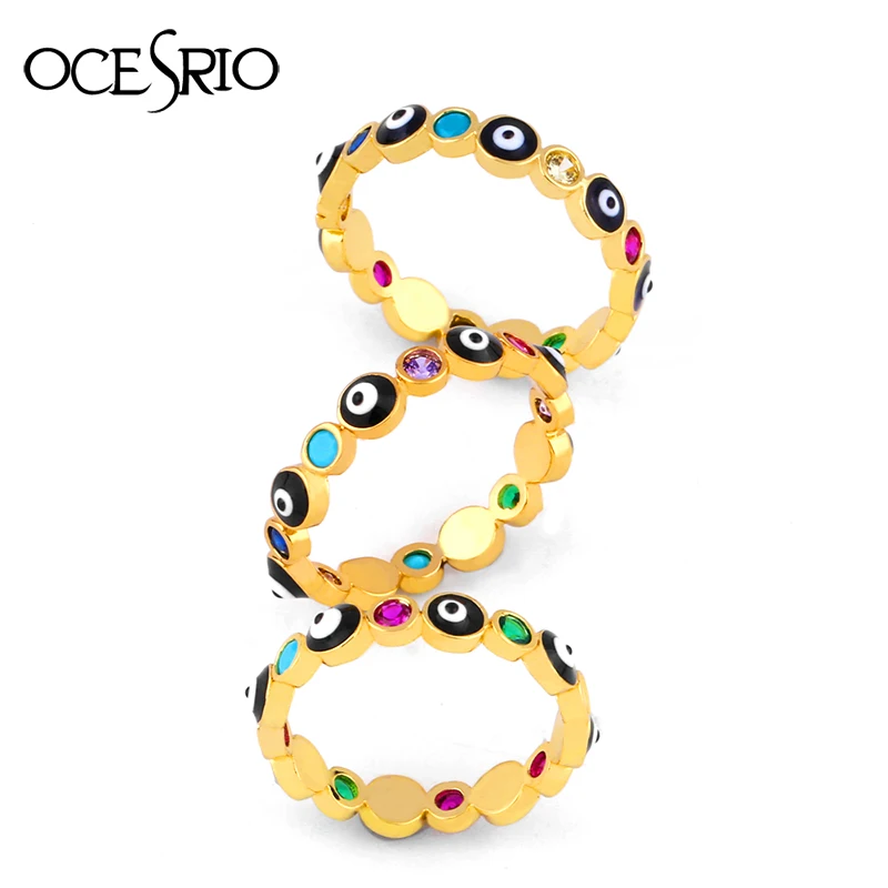 Женское кольцо с эмалью OCESRIO яркое Золотое радужной турецкой Дурной глаз