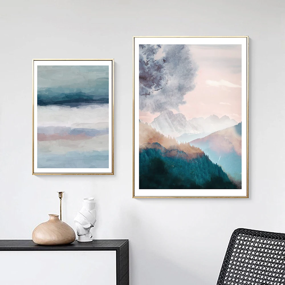 Wall Pictures for Living Room Rainbow Colour Mountain Art Print Picture Nordic Canvas Painting Waves Posters and Prints | Дом и сад