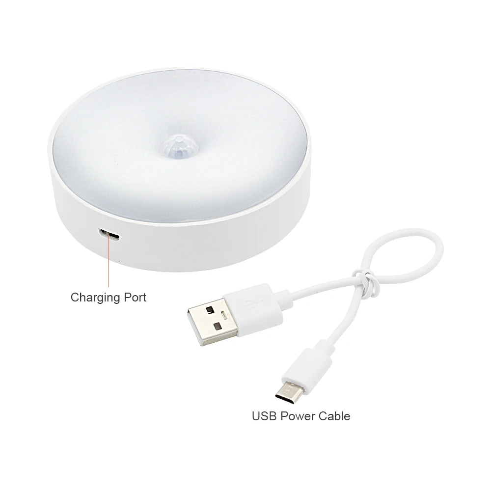 

Rechargeable Round LED Night Light With PIR Motion Sensor Wireless Under Cabinet Lamp For Kitchen Bathroom Bedroom Home Lighting